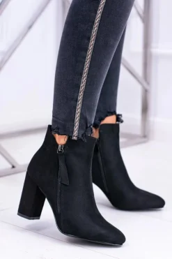 Boto Damskie Botki Czarne na Słupku Zamszowe Egida
