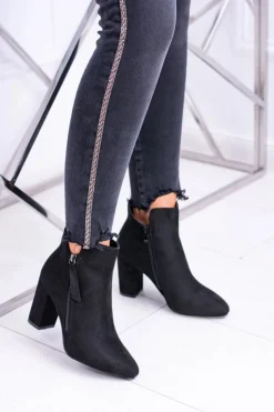 Boto Damskie Botki Czarne na Słupku Zamszowe Egida