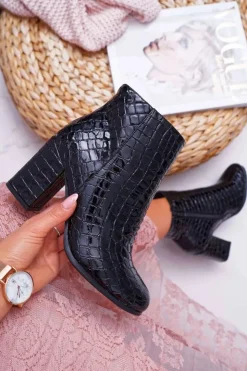 Boto Botki Na Słupku|Botki Zimowe Damskie*Damskie Botki Czarne Skóra Krokodyla Crocodil