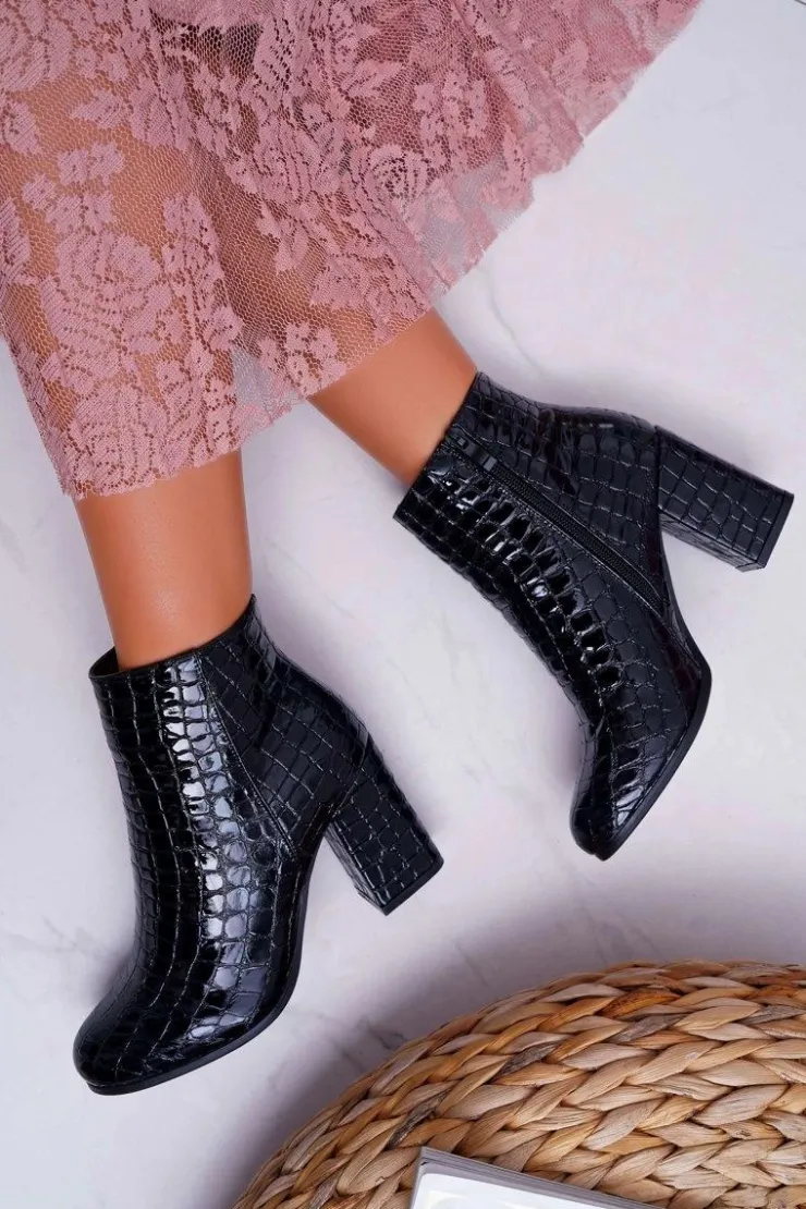 Boto Botki Na Słupku|Botki Zimowe Damskie*Damskie Botki Czarne Skóra Krokodyla Crocodil