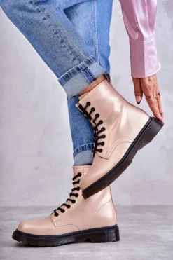 Boto Botki Sznurowane|Botki Zimowe Damskie*Damskie Botki Glany Wiązane Różowe Lavita