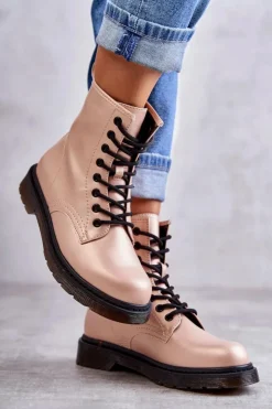 Boto Botki Sznurowane|Botki Zimowe Damskie*Damskie Botki Glany Wiązane Różowe Lavita