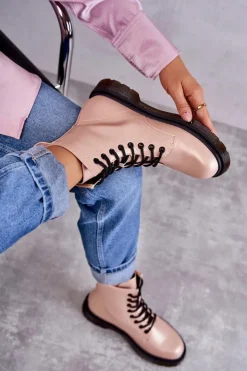 Boto Botki Sznurowane|Botki Zimowe Damskie*Damskie Botki Glany Wiązane Różowe Lavita