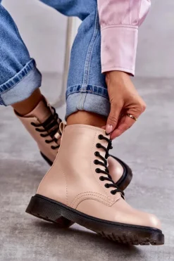 Boto Botki Sznurowane|Botki Zimowe Damskie*Damskie Botki Glany Wiązane Różowe Lavita