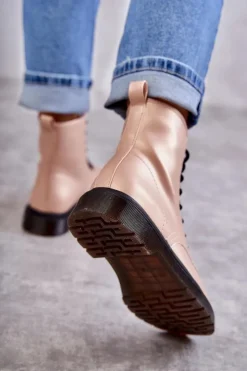 Boto Botki Sznurowane|Botki Zimowe Damskie*Damskie Botki Glany Wiązane Różowe Lavita