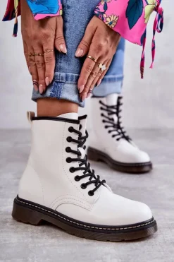 Discount Boto Damskie Botki Glany Wiązane Białe Lavita