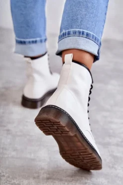 Discount Boto Damskie Botki Glany Wiązane Białe Lavita