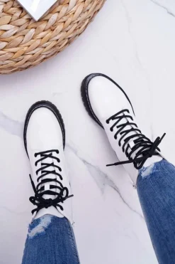 Damskie buty S.Barski Botki Sznurowane|Botki Zimowe Damskie*Damskie Botki Glany Workery Białe Barski 56-5