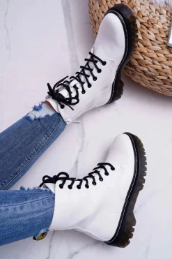 Damskie buty S.Barski Botki Sznurowane|Botki Zimowe Damskie*Damskie Botki Glany Workery Białe Barski 56-5