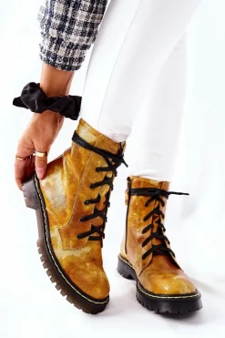 Sale Maciejka Damskie Botki Glany Workery Żółte 01609-47