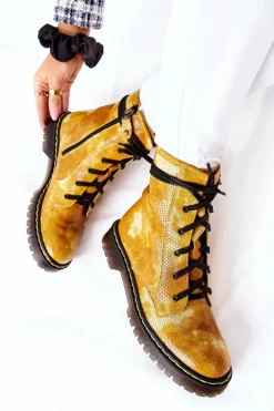 Sale Maciejka Damskie Botki Glany Workery Żółte 01609-47