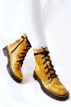 Sale Maciejka Damskie Botki Glany Workery Żółte 01609-47