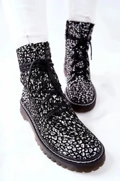 Sale Maciejka Damskie Botki Glany Workery Czarno-Białe 01609-48