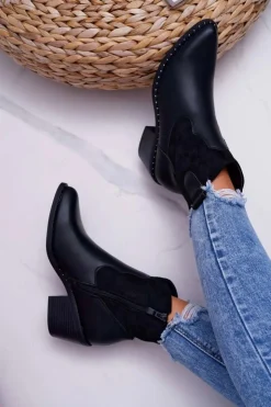 Damskie Damskie buty S.Barski Damskie Botki Kowbojki Czarne Barski 30-20