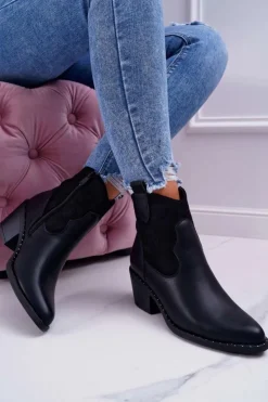 Damskie Damskie buty S.Barski Damskie Botki Kowbojki Czarne Barski 30-20