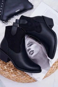 Damskie Damskie buty S.Barski Damskie Botki Kowbojki Czarne Barski 30-20