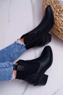 Damskie Damskie buty S.Barski Damskie Botki Kowbojki Czarne Barski 30-20