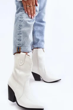 Boto Botki Na Słupku|Botki Na Obcasie*Damskie Botki Kowbojki Na Obcasie Białe Melaitia