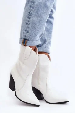 Boto Botki Na Słupku|Botki Na Obcasie*Damskie Botki Kowbojki Na Obcasie Białe Melaitia