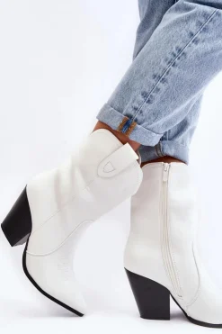 Boto Botki Na Słupku|Botki Na Obcasie*Damskie Botki Kowbojki Na Obcasie Białe Melaitia