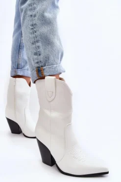 Boto Botki Na Słupku|Botki Na Obcasie*Damskie Botki Kowbojki Na Obcasie Białe Melaitia