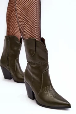 Damskie Boto Damskie Botki Kowbojki Na Obcasie Ciemnozielone Melaitia