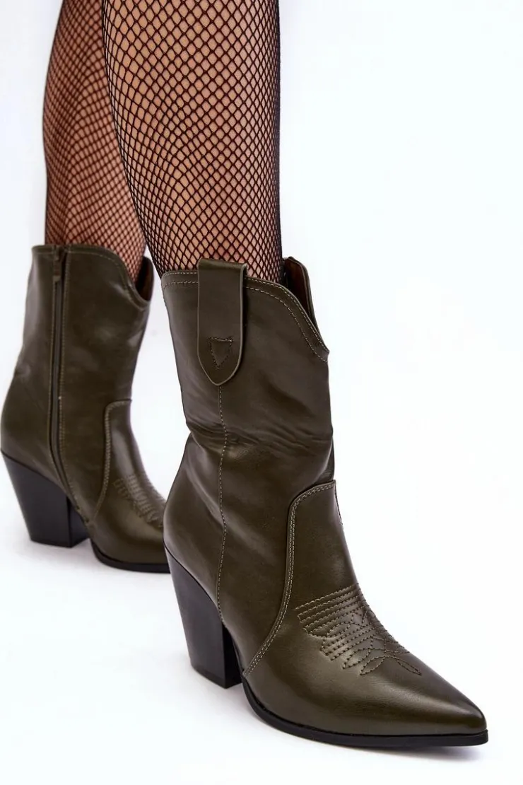 Damskie Boto Damskie Botki Kowbojki Na Obcasie Ciemnozielone Melaitia