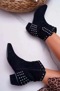 Damskie Boto Damskie Botki Kowbojki Płaski Obcas Czarne Fine