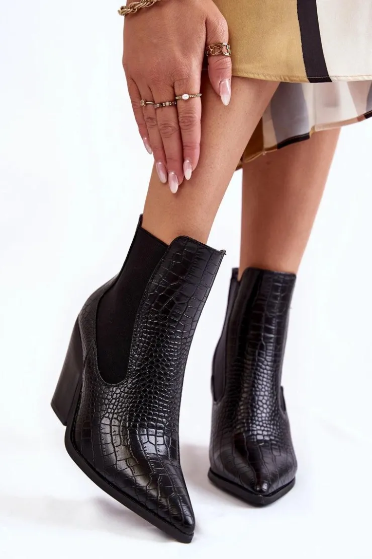 Boto Botki Na Słupku|Czarne Botki*Damskie Botki Kowbojki Wężowe Czarne Warren