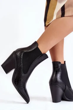 Boto Botki Na Słupku|Czarne Botki*Damskie Botki Kowbojki Wężowe Czarne Warren