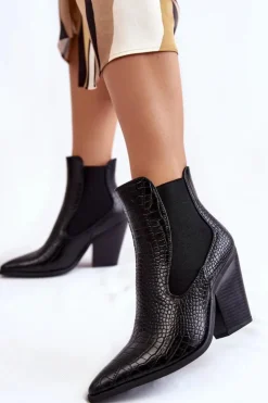Boto Botki Na Słupku|Czarne Botki*Damskie Botki Kowbojki Wężowe Czarne Warren
