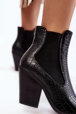 Boto Botki Na Słupku|Czarne Botki*Damskie Botki Kowbojki Wężowe Czarne Warren