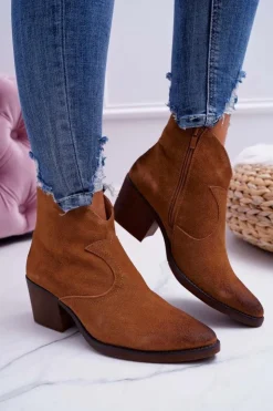 Damskie buty S.Barski Botki Na Słupku|Botki Zimowe Damskie*Damskie Botki Kowbojki Zamszowe Camel Barski 1638