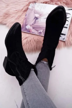 Boto Botki Zimowe Damskie|Brązowe I Beżowe Botki*Damskie Botki Kowbojki Zamszowe Czarne Ferders