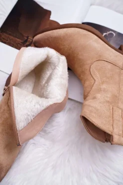 Damskie Boto Damskie Botki Kowbojki Zamszowe Beżowe Ferders