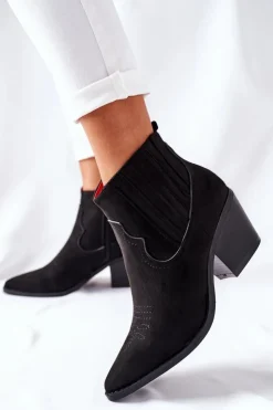 Discount Boto Damskie Botki Kowbojki Zamszowe Czarne Beamhurst