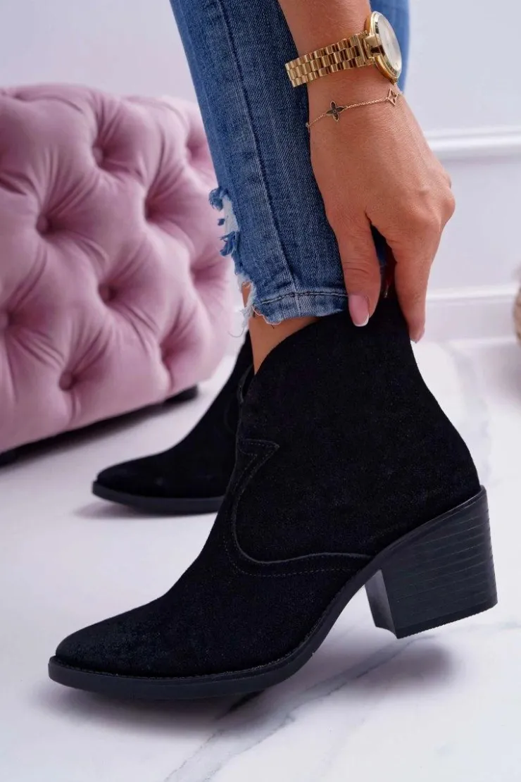 Discount Damskie buty S.Barski Damskie Botki Kowbojki Zamszowe Czarne Barski 1638