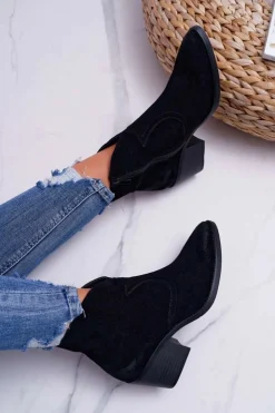 Discount Damskie buty S.Barski Damskie Botki Kowbojki Zamszowe Czarne Barski 1638