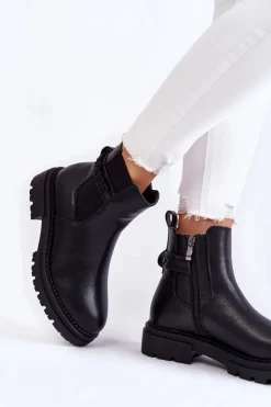 Boto Czarne Botki|Botki Zimowe Damskie*Damskie Botki La.Fi 250005B-PU Czarne