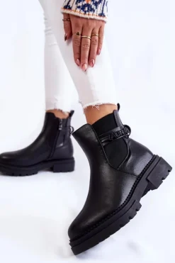 Boto Czarne Botki|Botki Zimowe Damskie*Damskie Botki La.Fi 250005B-PU Czarne