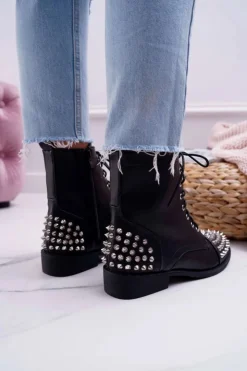 New Boto Damskie Botki Lu Boo Czarne Workery z Ćwiekami Tension