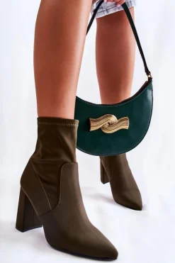 Boto Botki Wiosenne|Botki Na Słupku*Damskie Botki Materiałowe Na Obcasie Khaki Amile Zielony