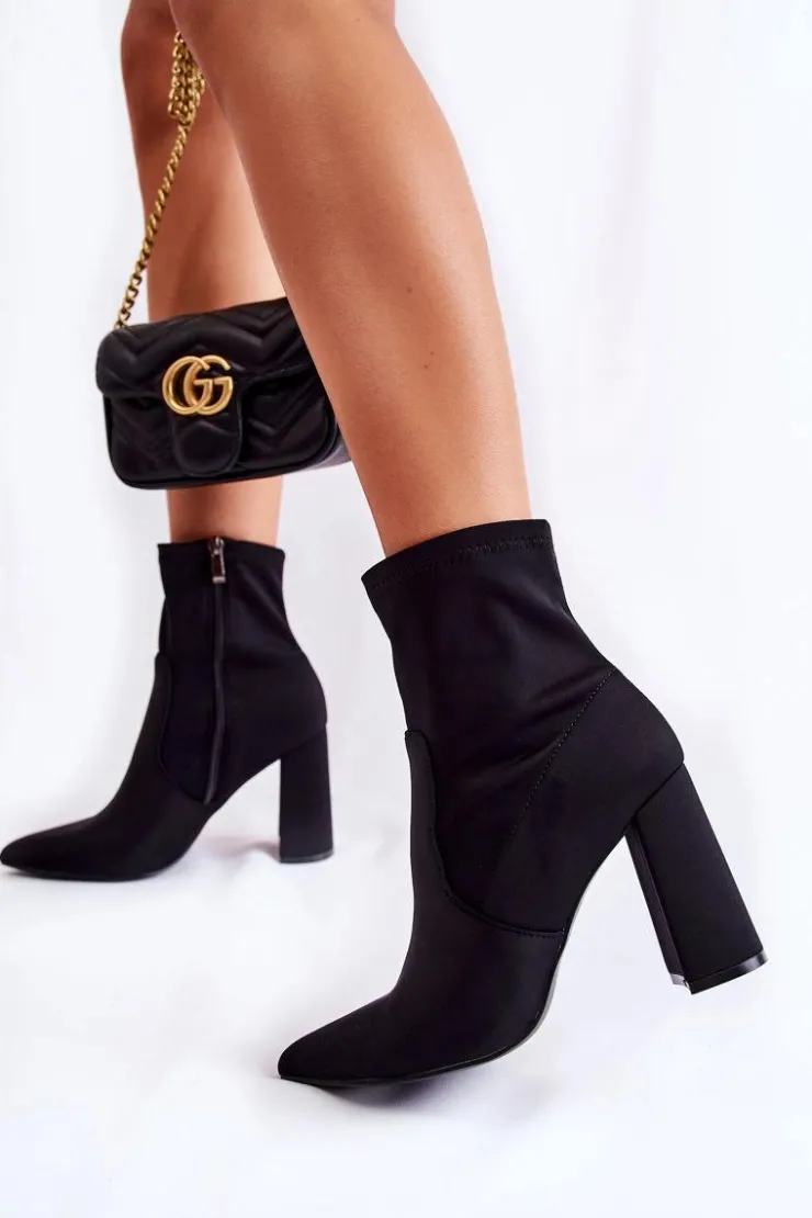 New Boto Damskie Botki Materiałowe Na Obcasie Czarne Amile Czarny