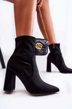 New Boto Damskie Botki Materiałowe Na Obcasie Czarne Amile Czarny