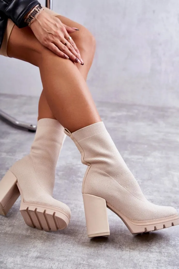 Outlet Boto Damskie Botki Materiałowe Beżowe Louve