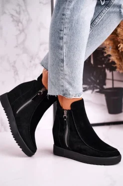 Boto Botki Na Koturnie|Czarne Botki*Damskie Botki Na Koturnie Zamszowe Czarne Silvia