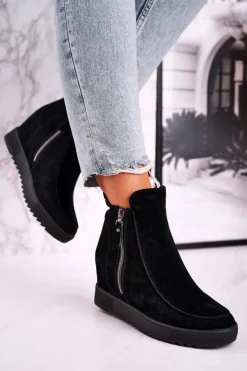 Boto Botki Na Koturnie|Czarne Botki*Damskie Botki Na Koturnie Zamszowe Czarne Silvia