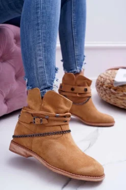 Boto Botki Na Koturnie|Brązowe I Beżowe Botki*Damskie Botki Na Koturnie A3705 Camel Lucky