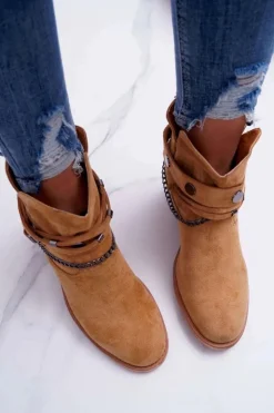 Boto Botki Na Koturnie|Brązowe I Beżowe Botki*Damskie Botki Na Koturnie A3705 Camel Lucky