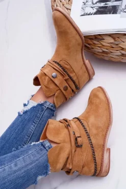 Boto Botki Na Koturnie|Brązowe I Beżowe Botki*Damskie Botki Na Koturnie A3705 Camel Lucky